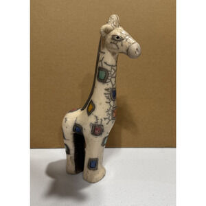 The Fenix Raku Pottery Giraffe Figurine Multi Patchwork Handmade South Africa